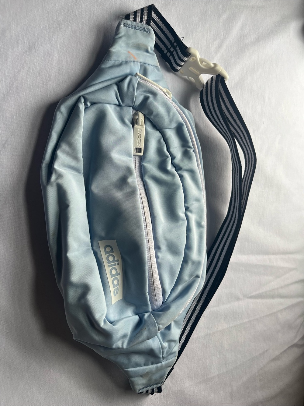 adidas Light Blue Waist Pack with Striped Strap